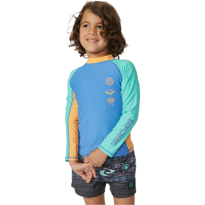 2024 Rip Curl Boys Mystic Waves UPF Long Sleeve Rash Vest TNOTRV - Blue Yonder